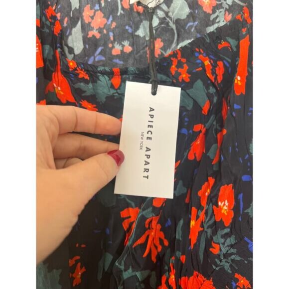 NWT Apiece Apart Palma One Shoulder Puff Sleeve Floral Mini Dress Multi Color - Picture 5 of 8